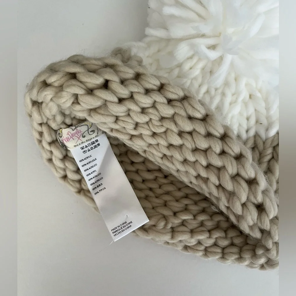 Free People | NWOT Cozy Up Color-block Pom Knit Beanie